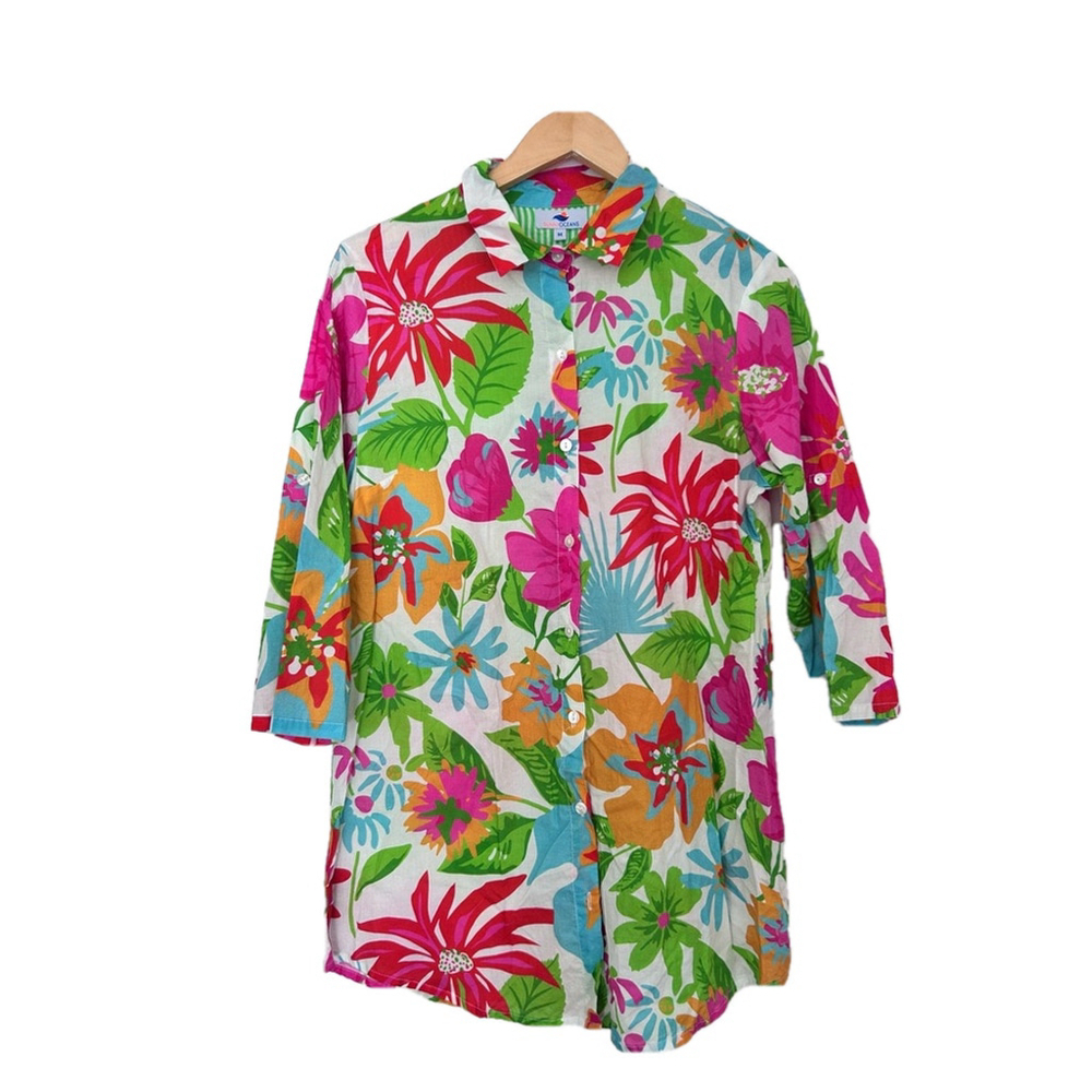 Sunny oceans top tunic size medium vibrant floral pattern